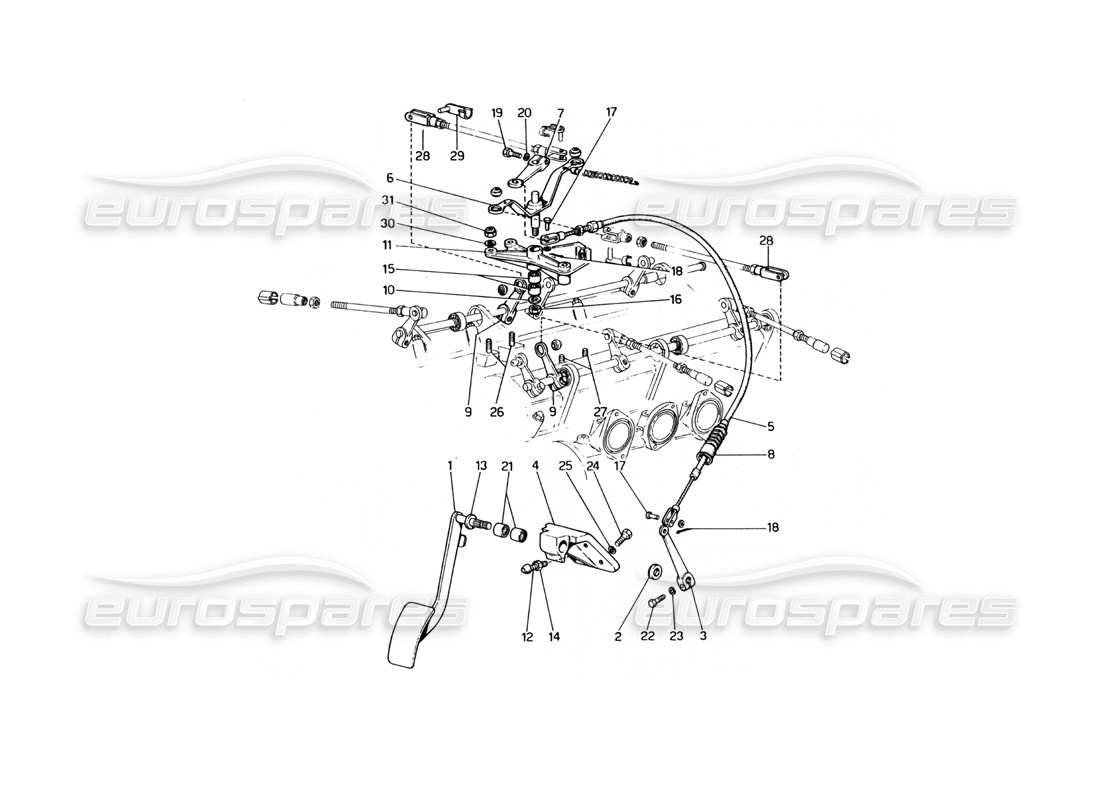 ferrari 400 gt (mechanical) drosselklappensteuerung (varianten für rhd-version) teilediagramm