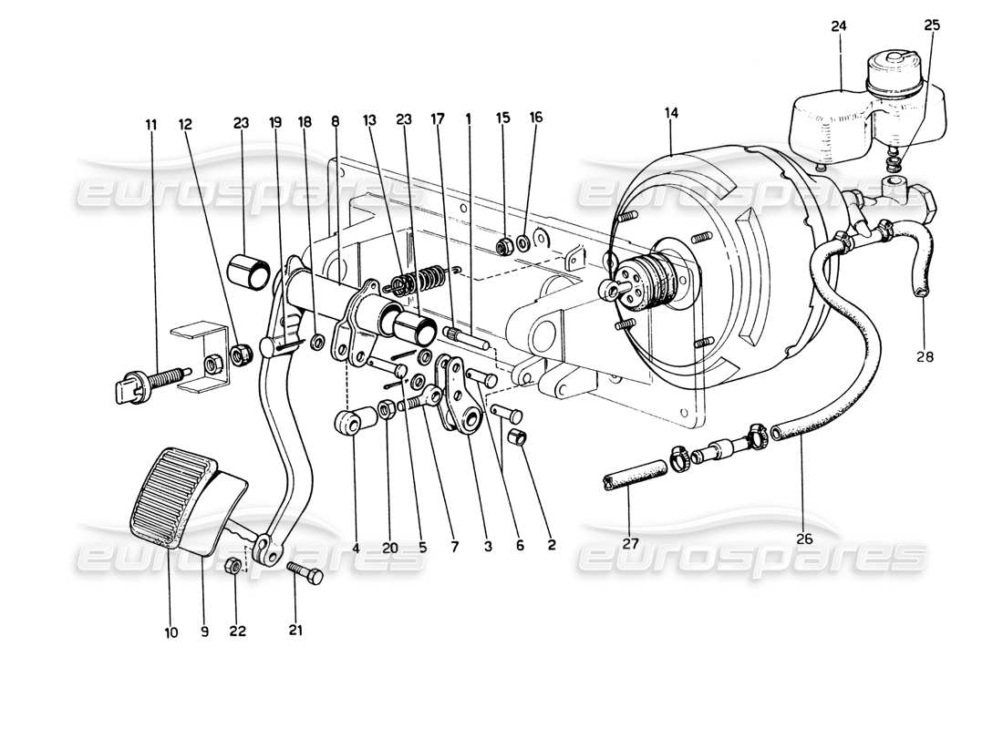 ferrari 365 gt4 2+2 (1973) teilediagramm des bremshydrauliksystems (variante für rhd-versionen)