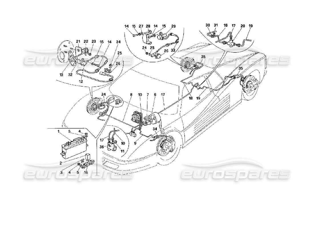 ferrari 512 tr bremssystem -gültig für fahrzeuge mit abs- teilediagramm