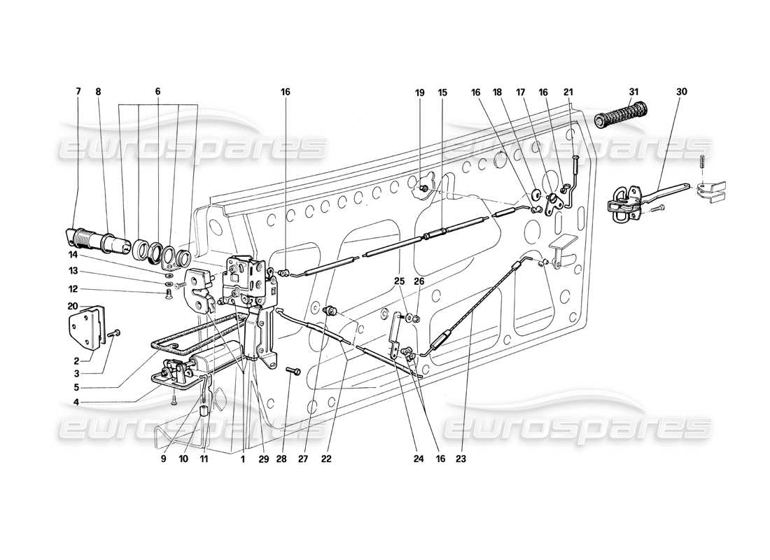 ferrari testarossa (1990) tür - teilediagramm der verriegelungsvorrichtung