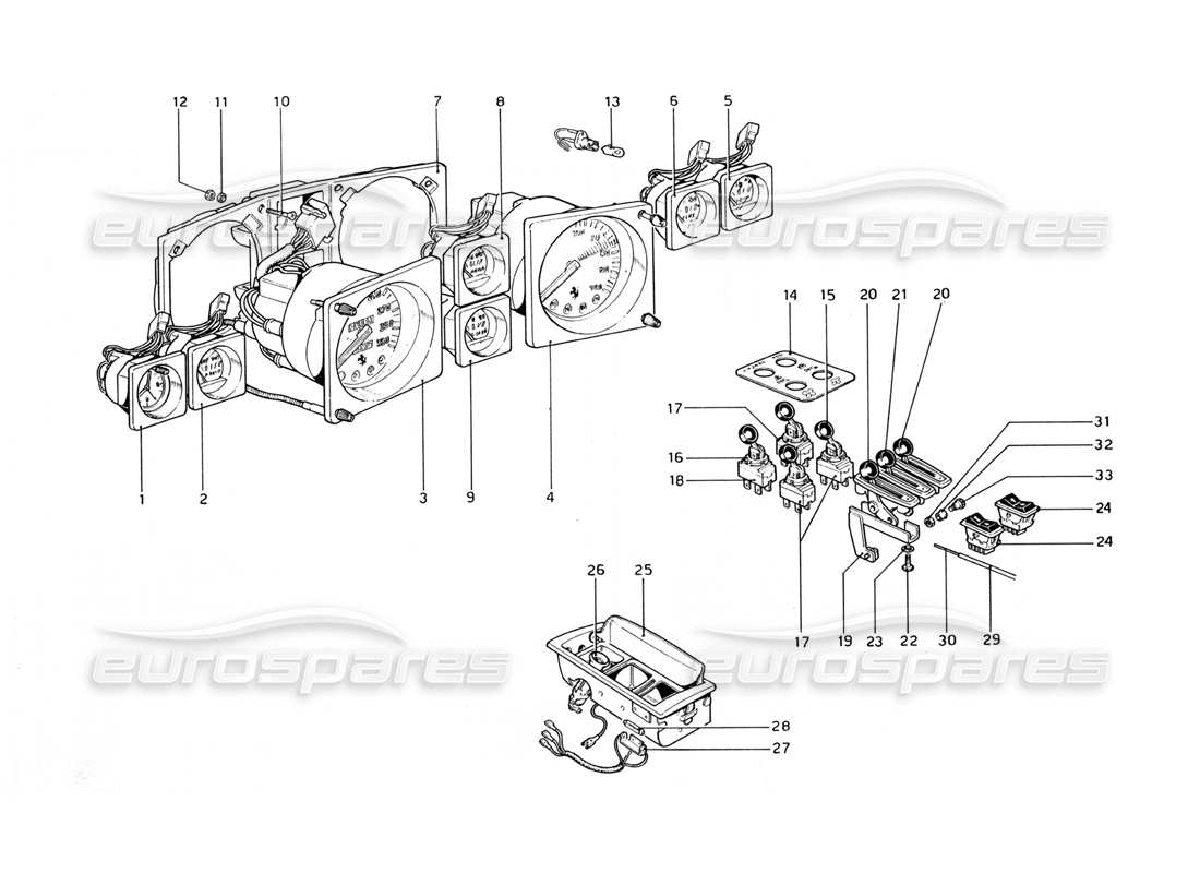 ferrari 365 gt4 berlinetta boxer teilediagramm für instrumente und zubehör
