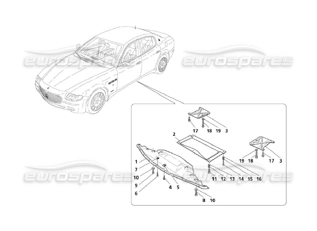 maserati qtp. (2006) 4.2 flache boden- und unterbodenschutzbleche teilediagramm