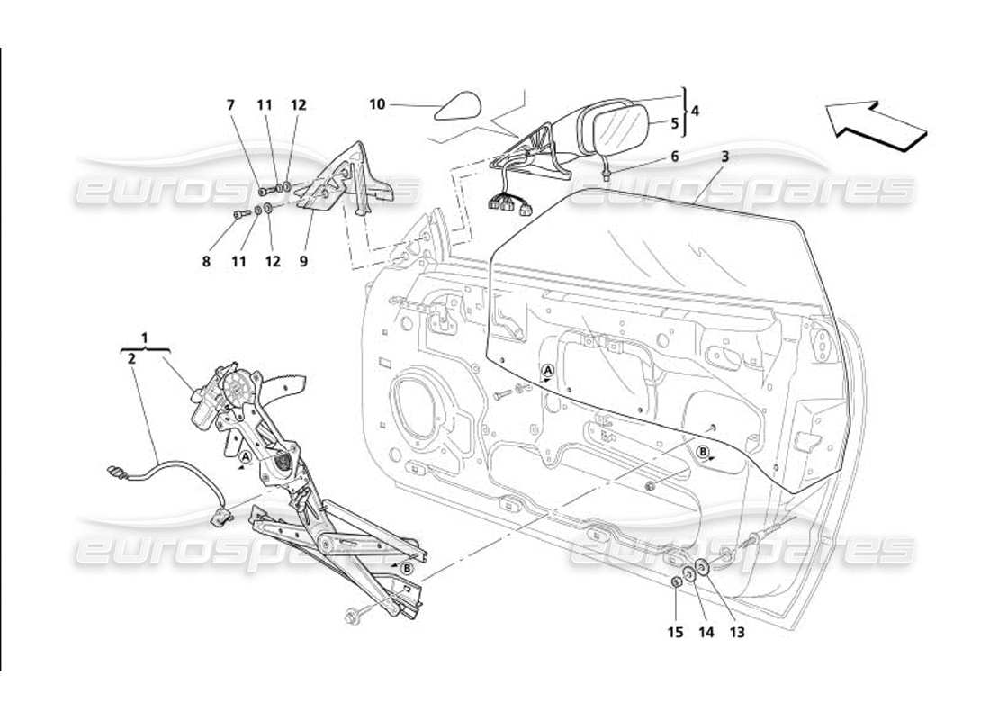 maserati 4200 gransport (2005) türen - teilediagramm für elektrische fensterheber und rückspiegel