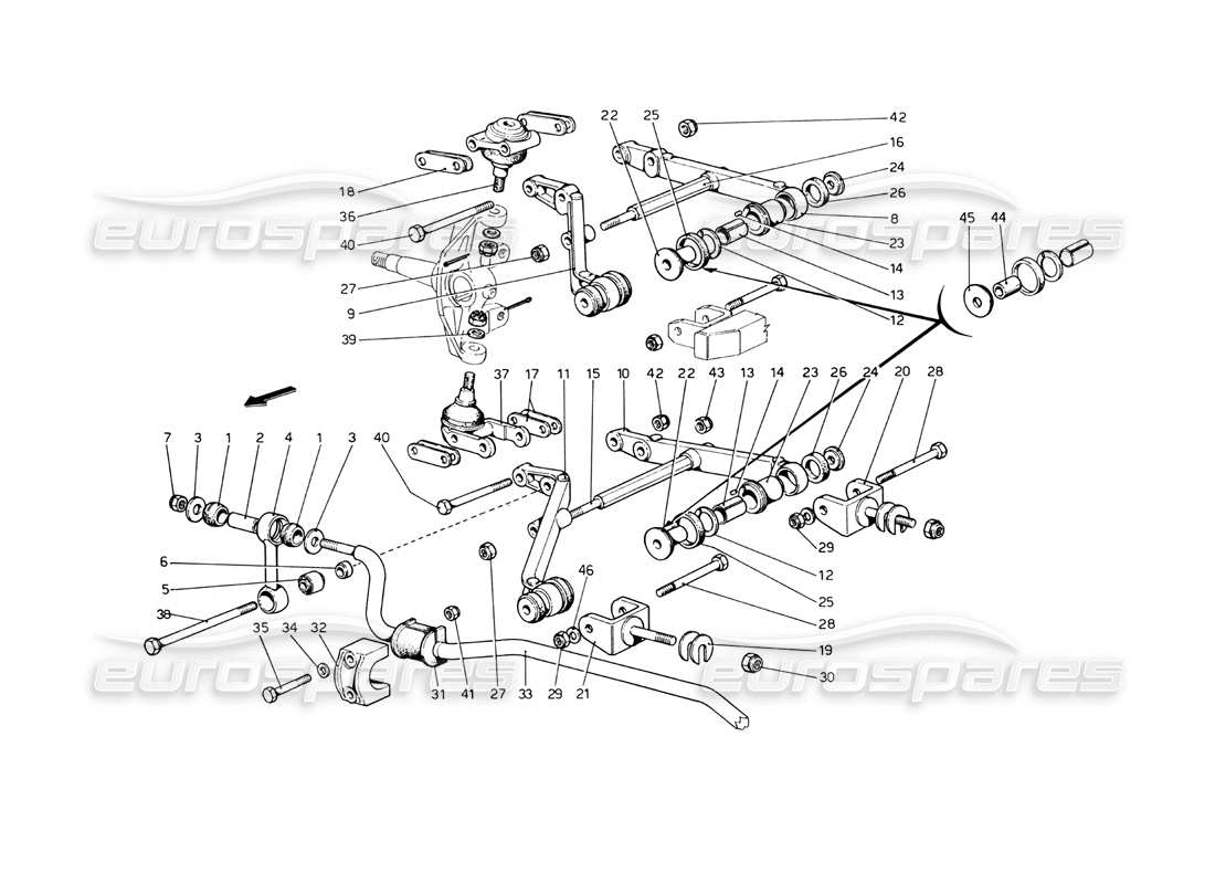 ferrari 365 gt4 berlinetta boxer vorderradaufhängung - querlenker-teilediagramm