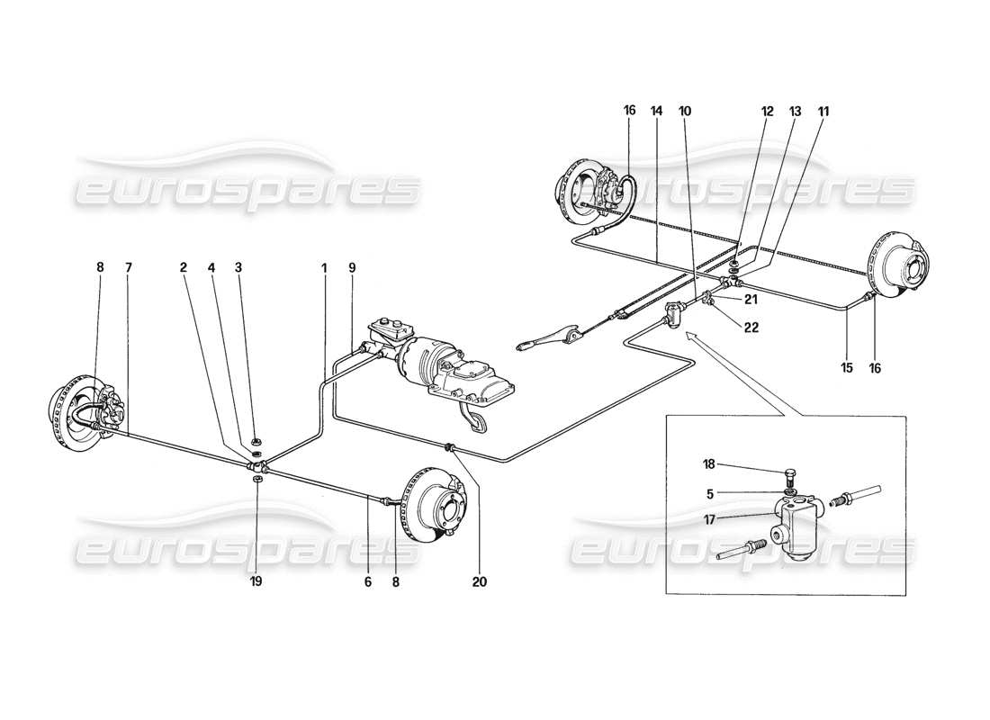 ferrari 328 (1988) bremssystem (für fahrzeug ohne antiblockiersystem) teilediagramm