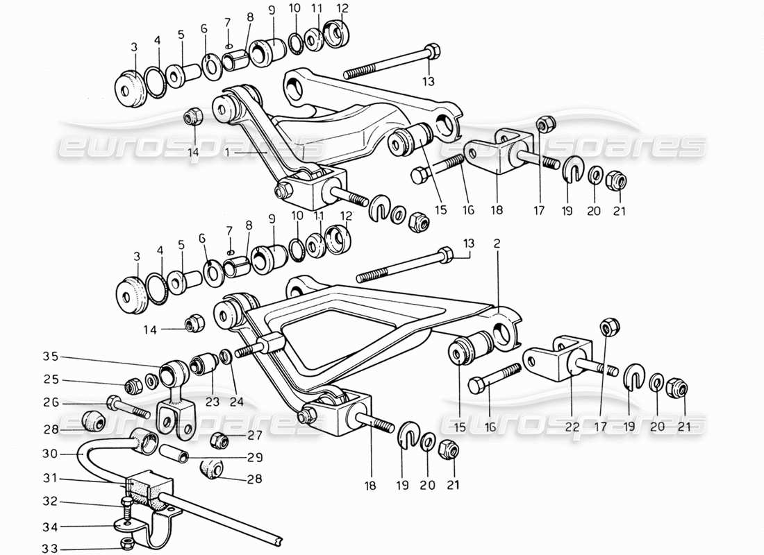 ferrari 206 gt dino (1969) hinterradaufhängung - hebelteilediagramm