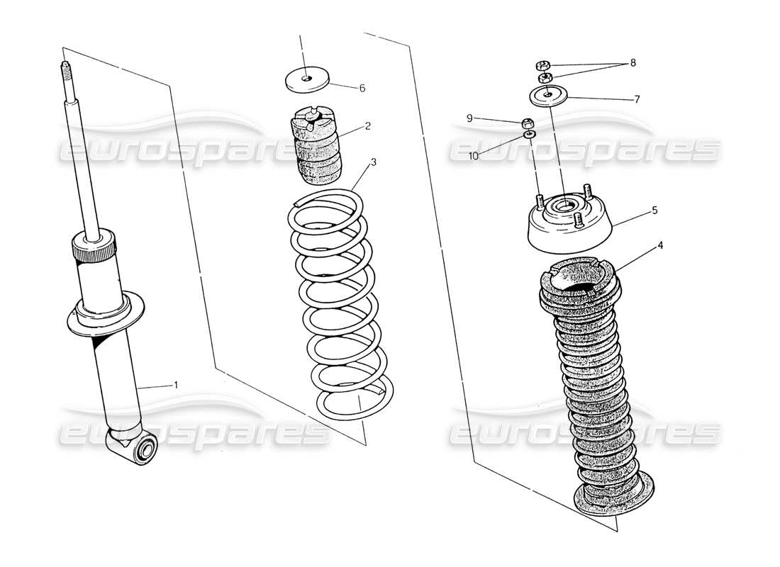 maserati 222 / 222e biturbo teilediagramm des hinteren stoßdämpfers