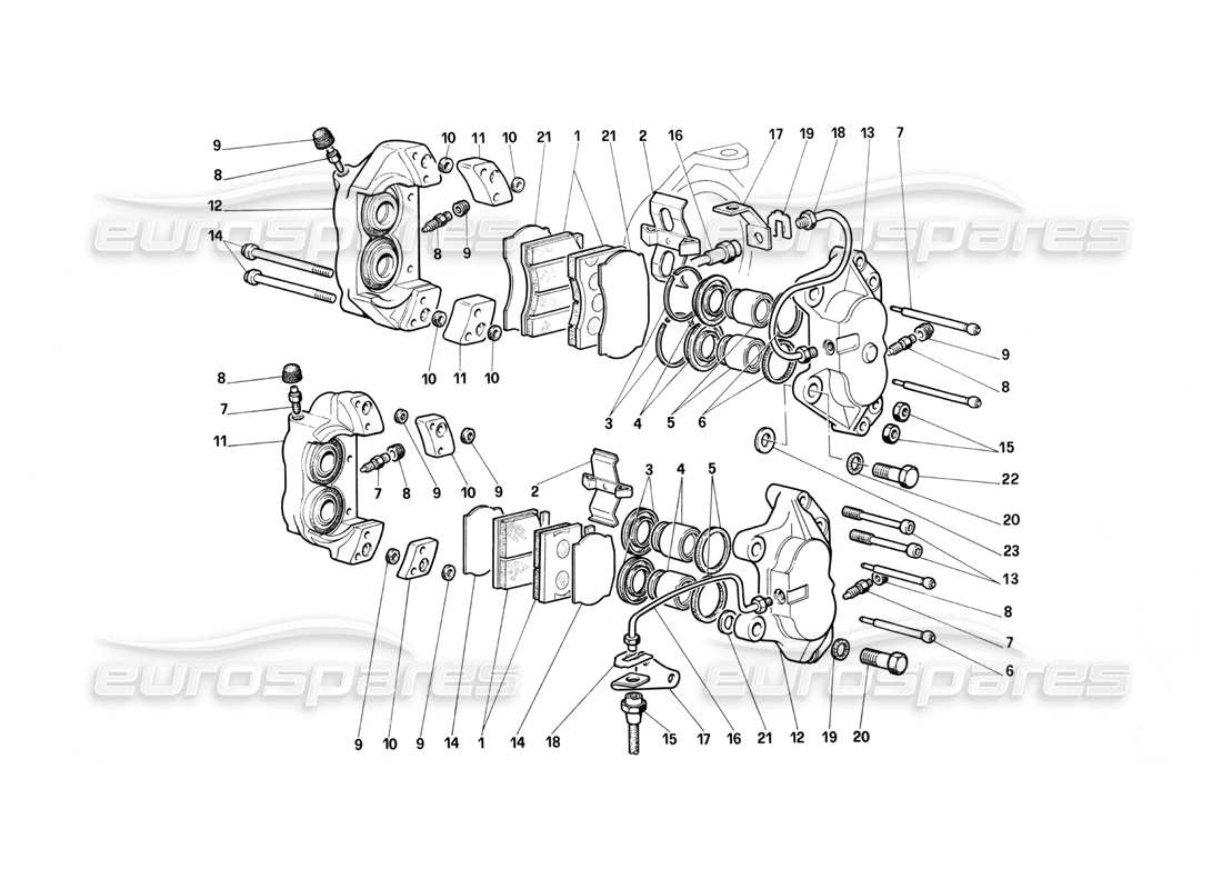 ferrari testarossa (1987) bremssättel für vorder- und hinterradbremsen teilediagramm