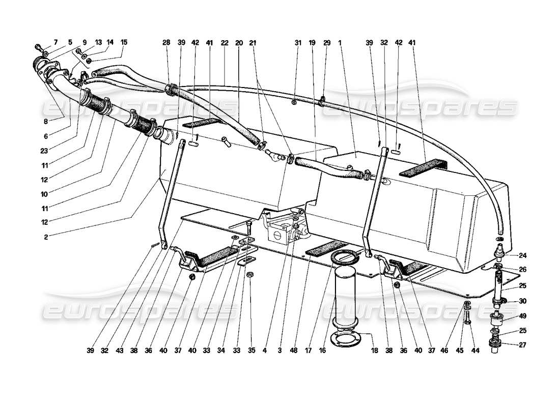 ferrari testarossa (1987) kraftstofftanks (nicht für usa und südafrika) teilediagramm