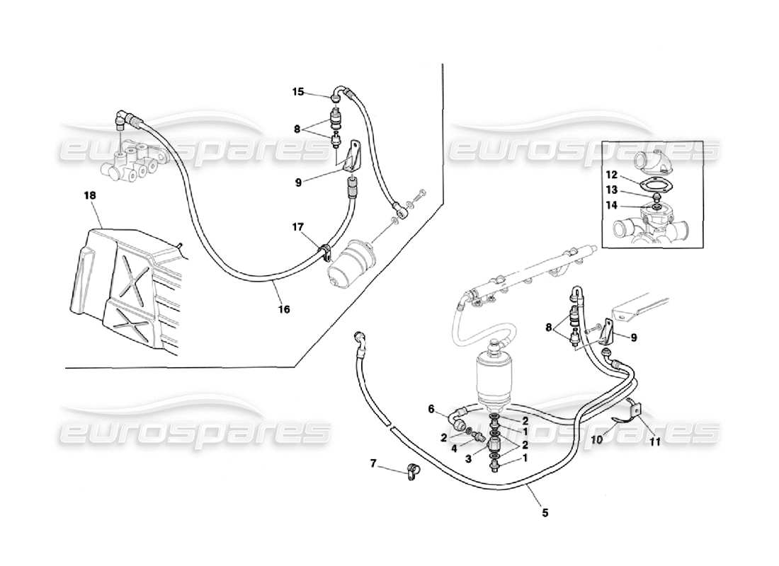 ferrari 355 challenge (1996) kraftstoffzufuhrsystem – thermostat teilediagramm