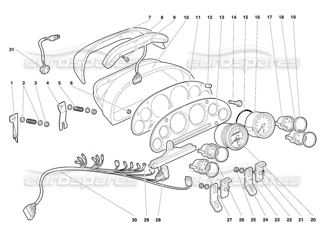 lamborghini diablo vt (1994) armaturenbrett-instrumente teilediagramm