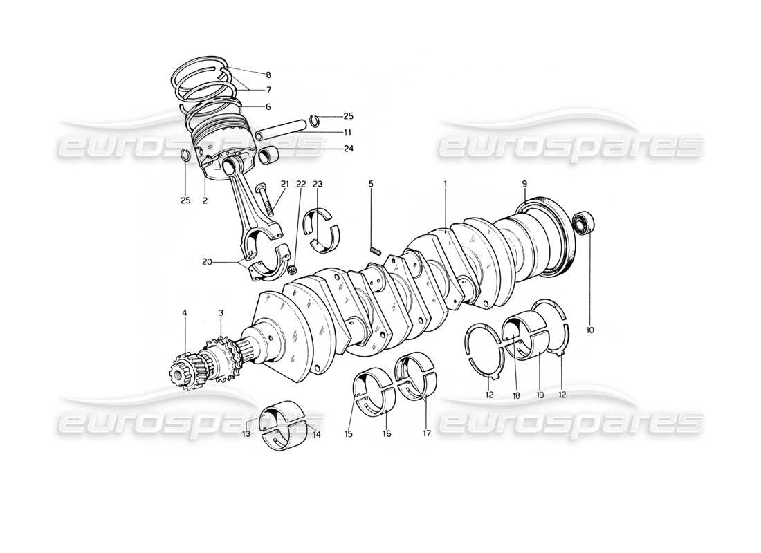 ferrari 400 gt (mechanical) pleuel und kolben der kurbelwelle teilediagramm