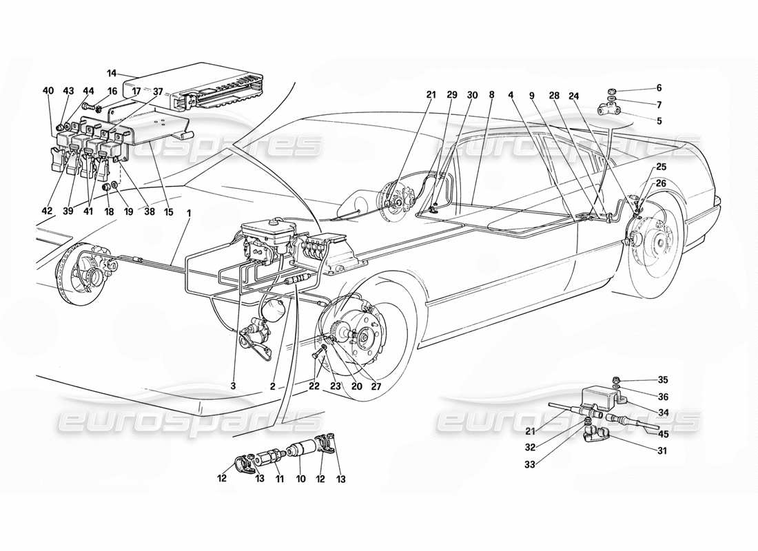 ferrari 328 (1988) teilediagramm des anti-rutsch-systems