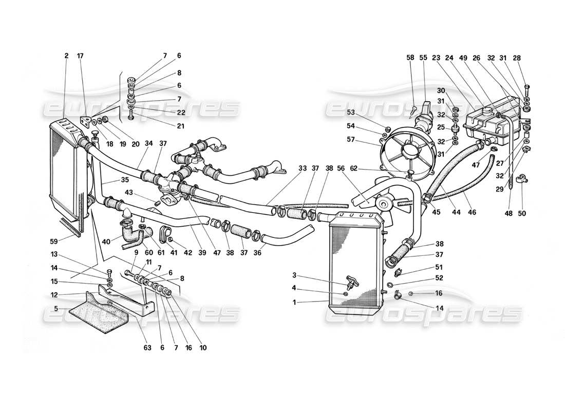 ferrari testarossa (1987) kühlsystem teilediagramm