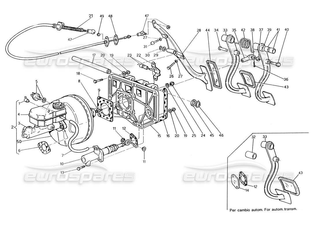 maserati 222 / 222e biturbo pedalbaugruppe - bremskraftverstärker-kupplungspumpe für linkslenker-teilediagramm