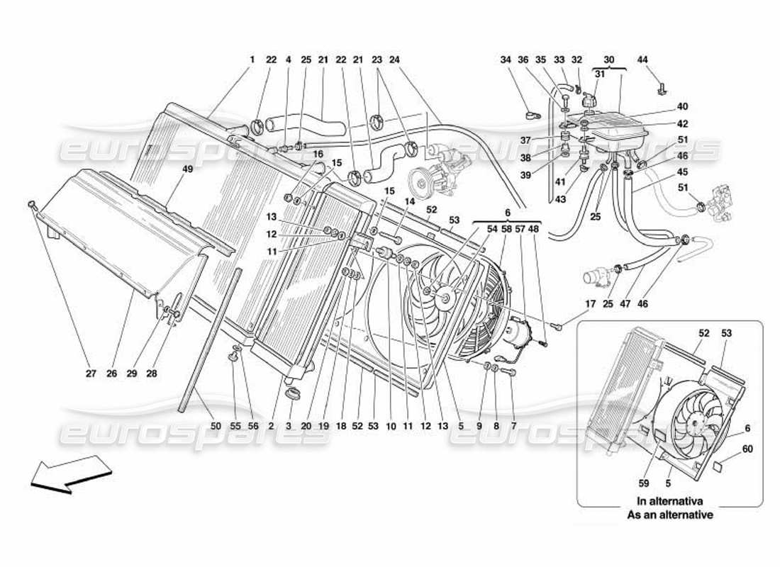 ferrari 550 barchetta kühlsystem - kühler- und kühlmittelteilediagramm