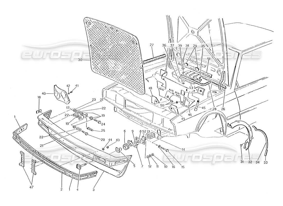 maserati karif 2.8 frontstoßstange und schallschutzfilze teilediagramm