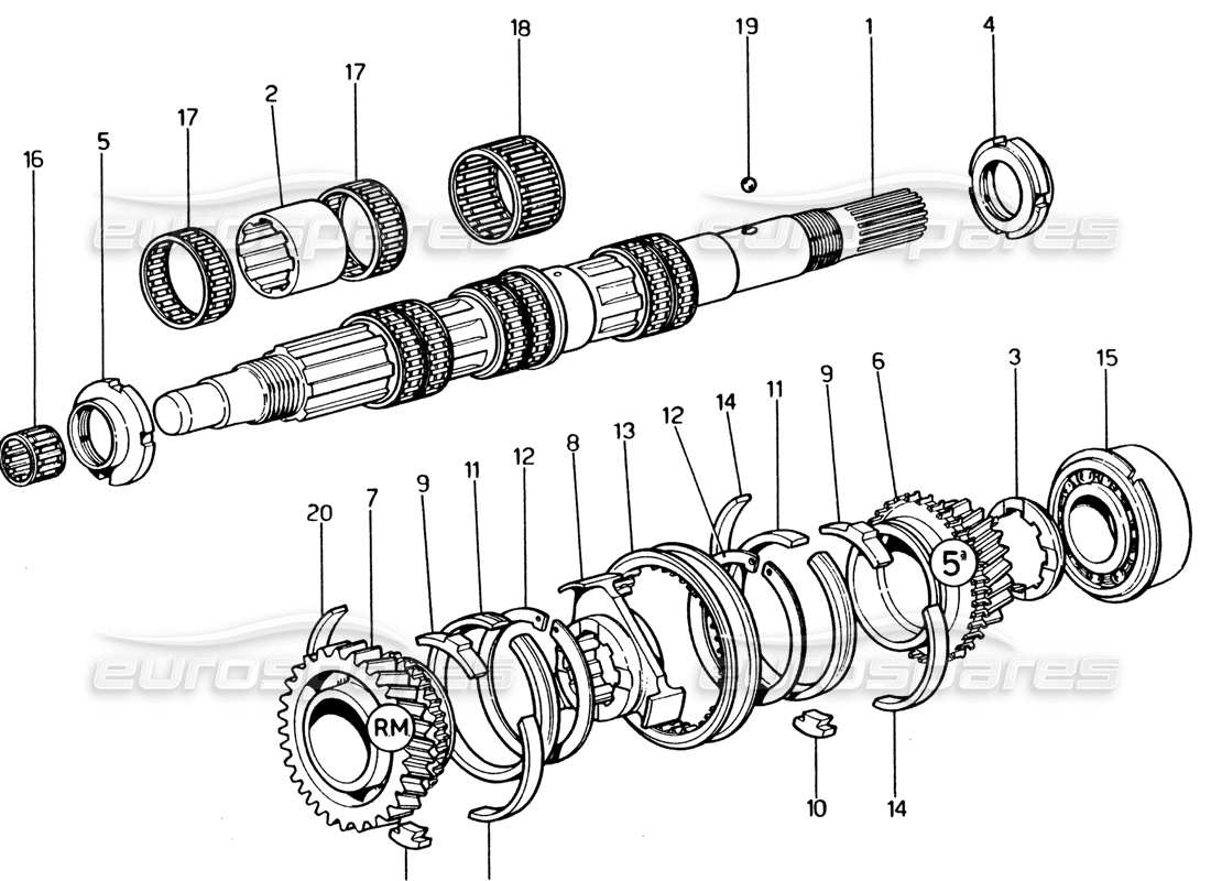 ferrari 365 gt4 2+2 (1973) teilediagramm für vorgelegewellenräder (hinten)