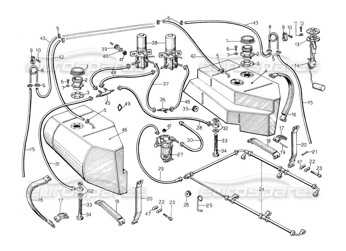 lamborghini countach 5000 s (1984) kraftstoffsystem teilediagramm