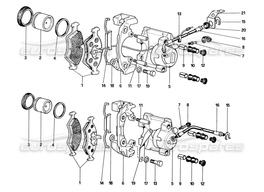 ferrari 328 (1988) bremssättel für vorder- und hinterradbremsen - teilediagramm