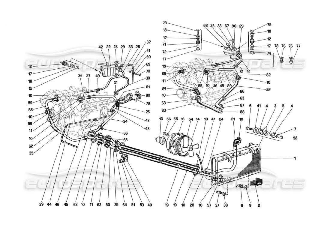 ferrari mondial 3.2 qv (1987) teilediagramm des kühlsystems
