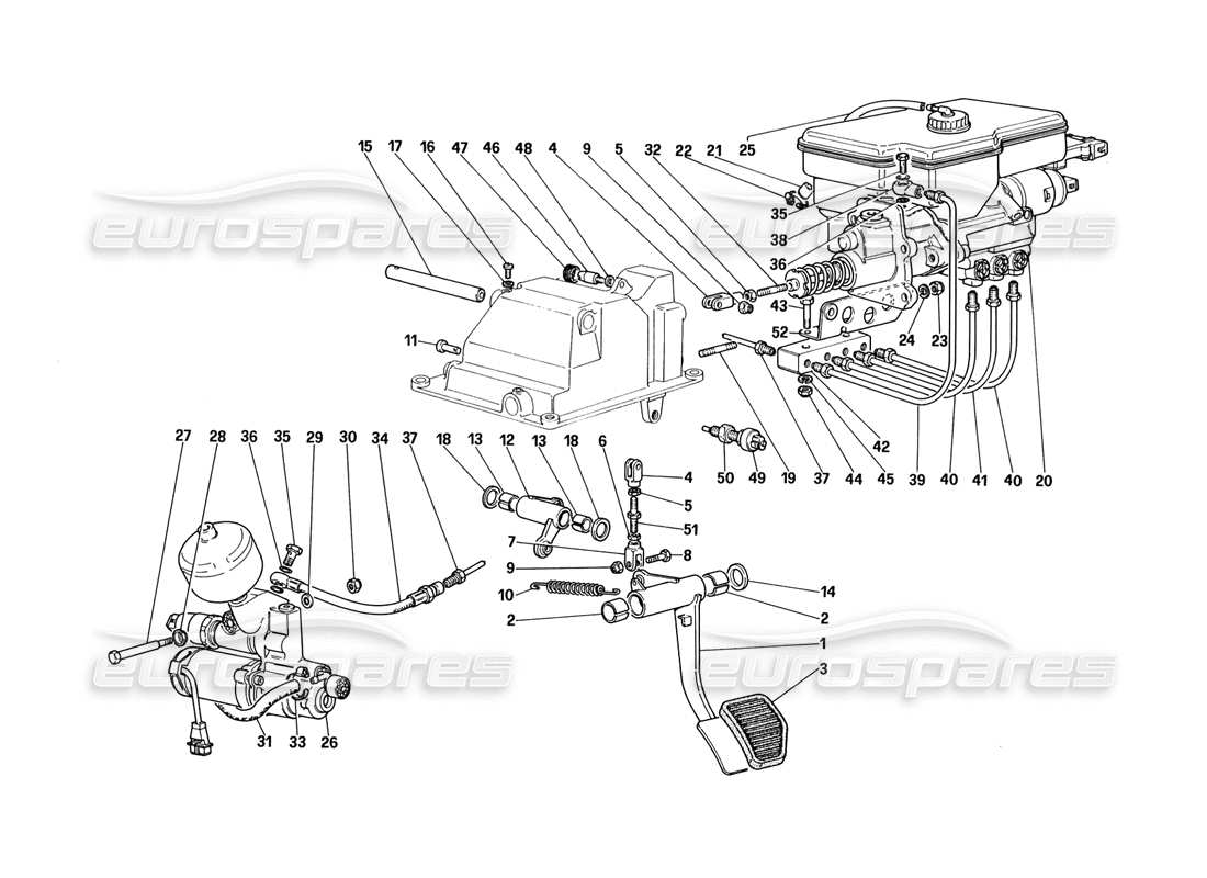 ferrari 328 (1988) hydrauliksystem der kupplung (für fahrzeuge mit antiblockiersystem) - teilediagramm