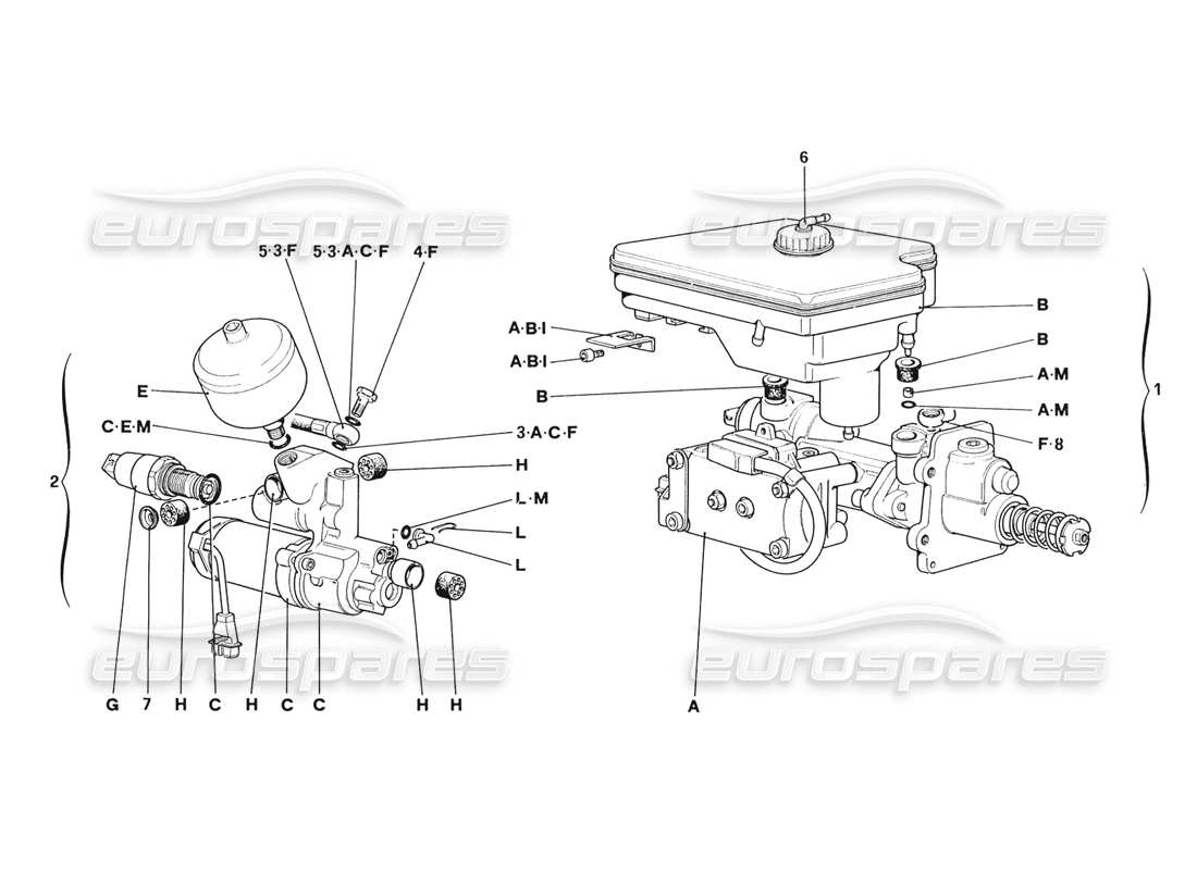 ferrari 328 (1988) hydrauliksystem für antiblockiersystem - teilediagramm