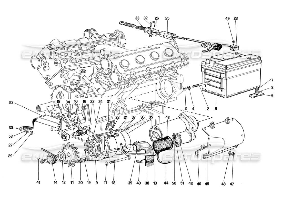 ferrari 328 (1988) teilediagramm des stromerzeugungssystems