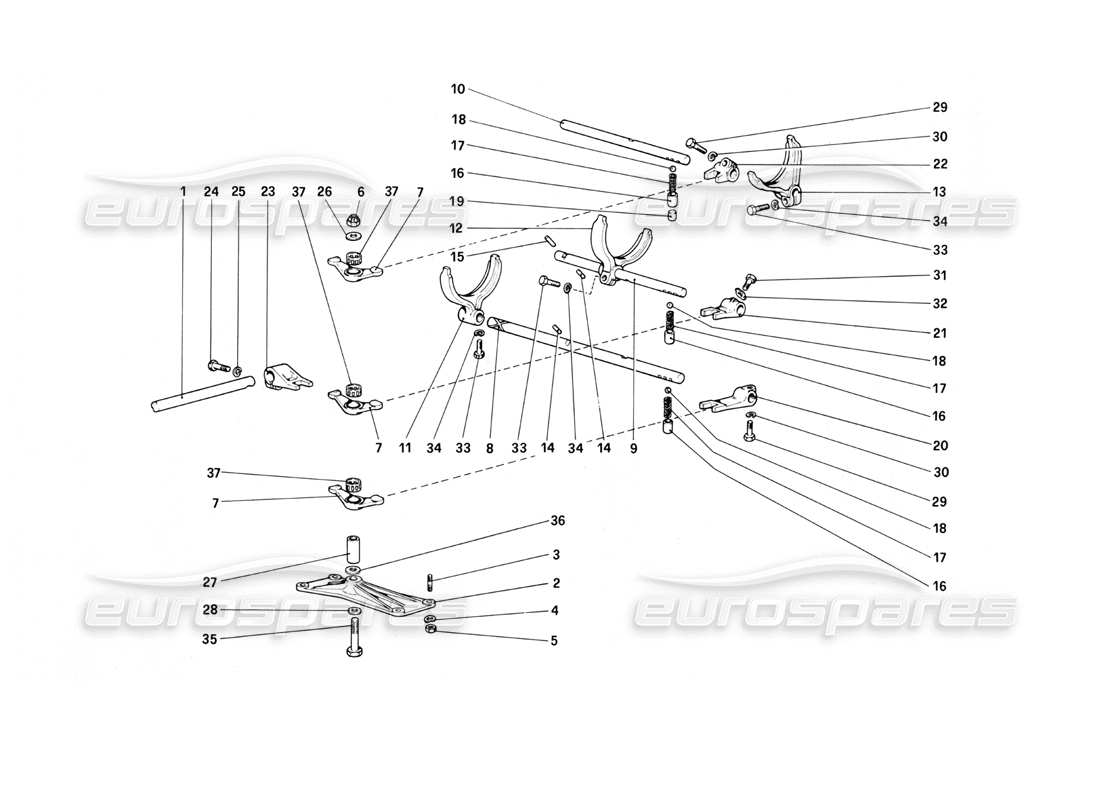 ferrari mondial 3.0 qv (1984) teilediagramm für die internen getriebesteuerungen