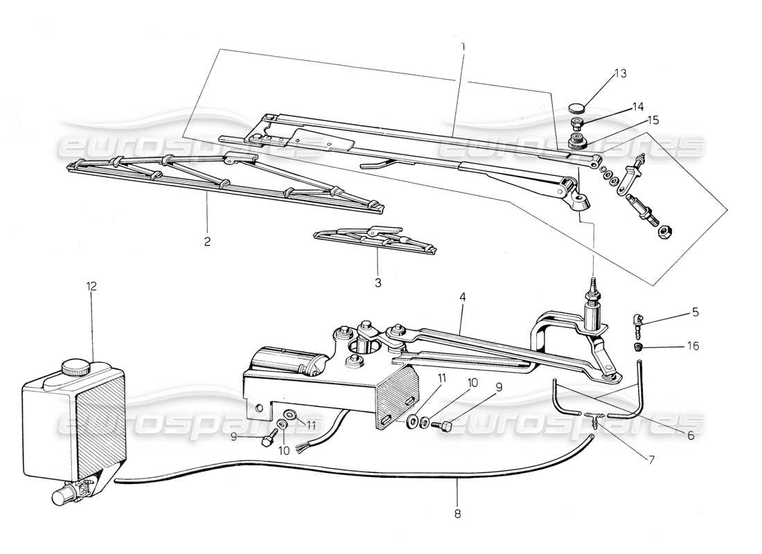 lamborghini countach 5000 s (1984) teilediagramm für scheibenwischer