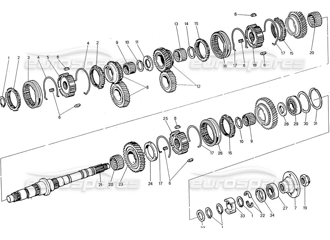 maserati 222 / 222e biturbo getriebe - hauptwellen-teilediagramm