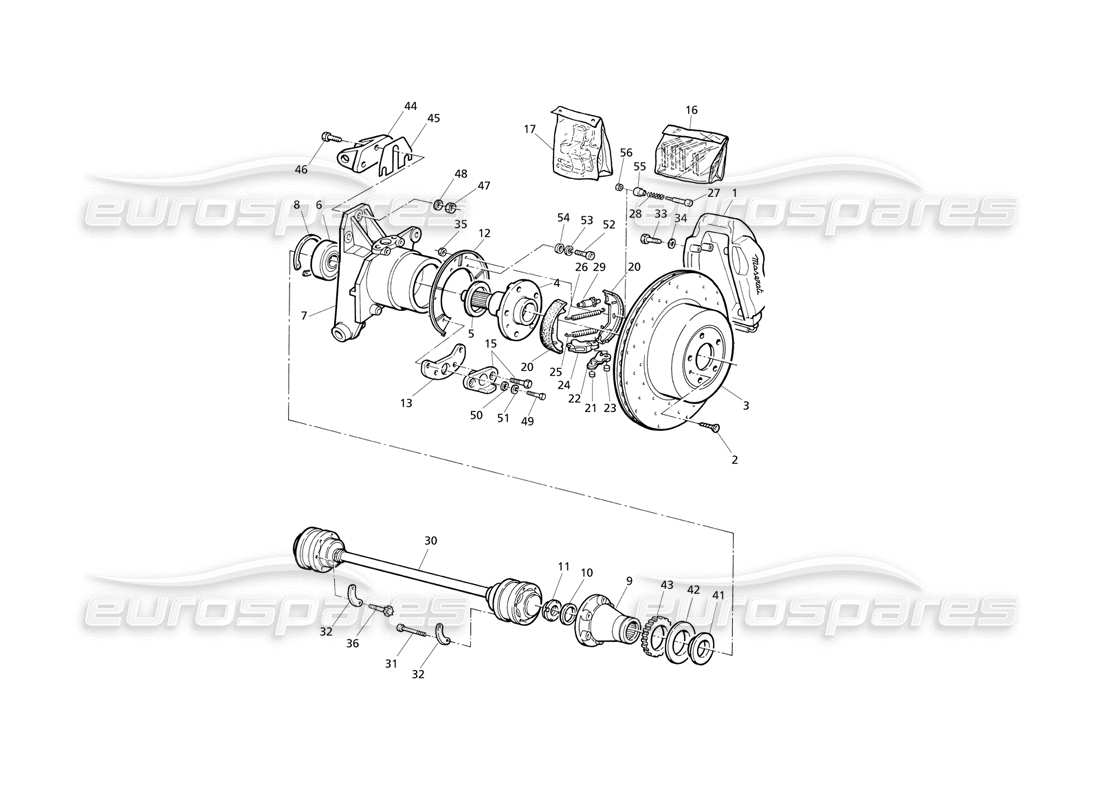 maserati qtp v8 evoluzione naben, hinterradbremsen mit abs und antriebswellen teilediagramm