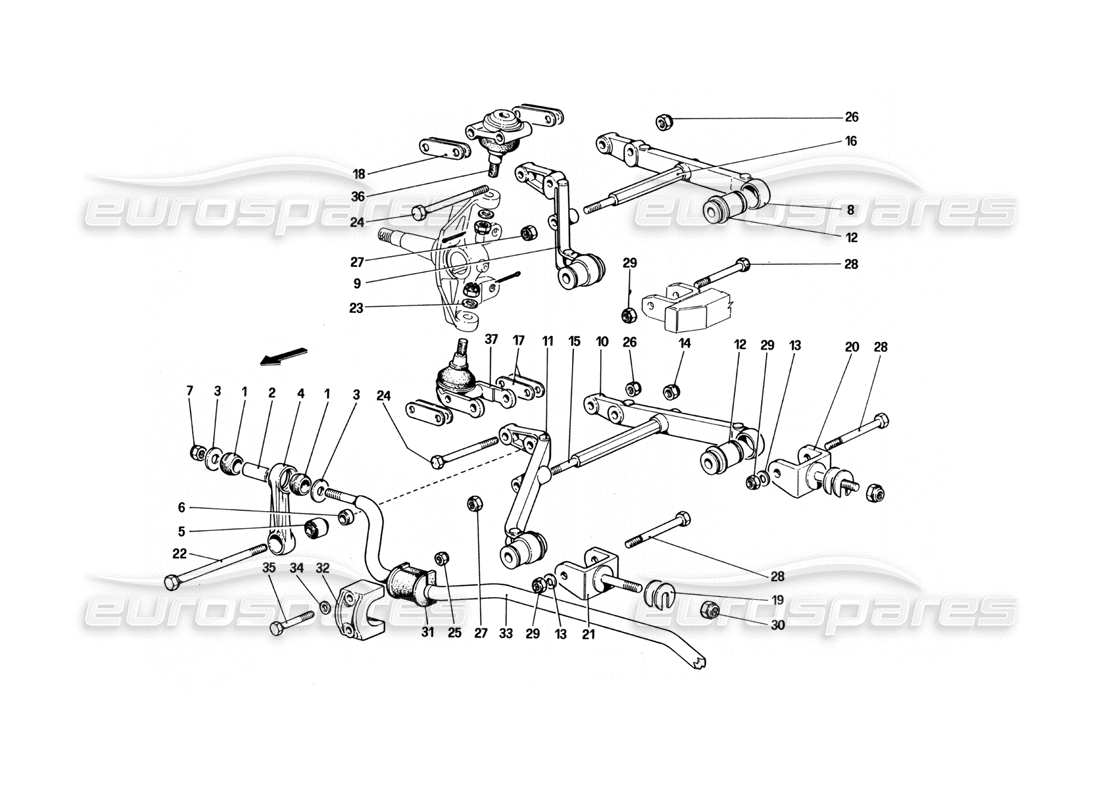 ferrari 512 bbi vorderradaufhängung - querlenker-teilediagramm