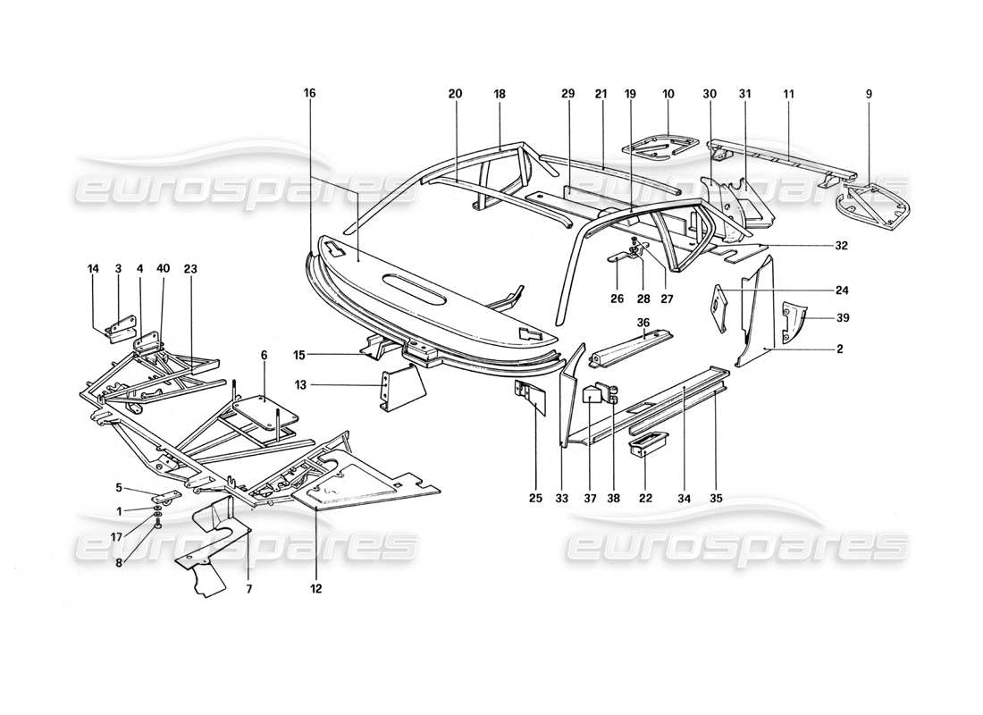 ferrari 512 bbi karosserie - teilediagramm der inneren elemente