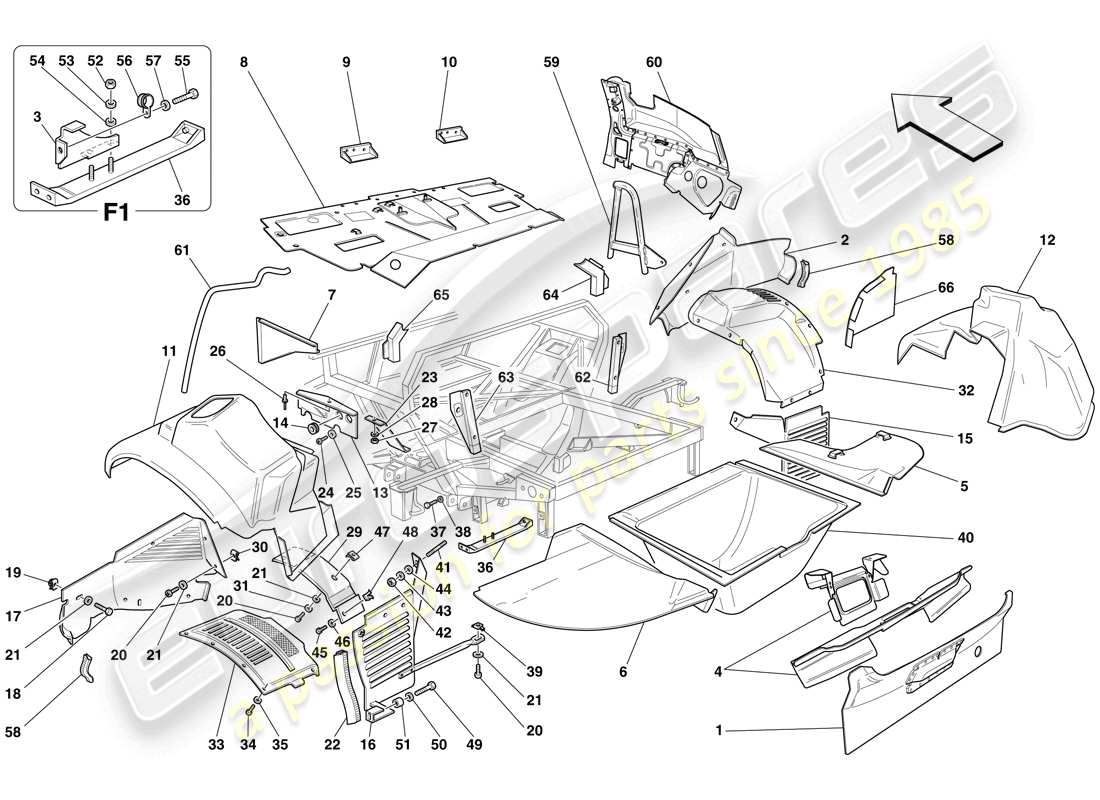 ferrari 575 superamerica teilediagramm für hintere strukturen und komponenten