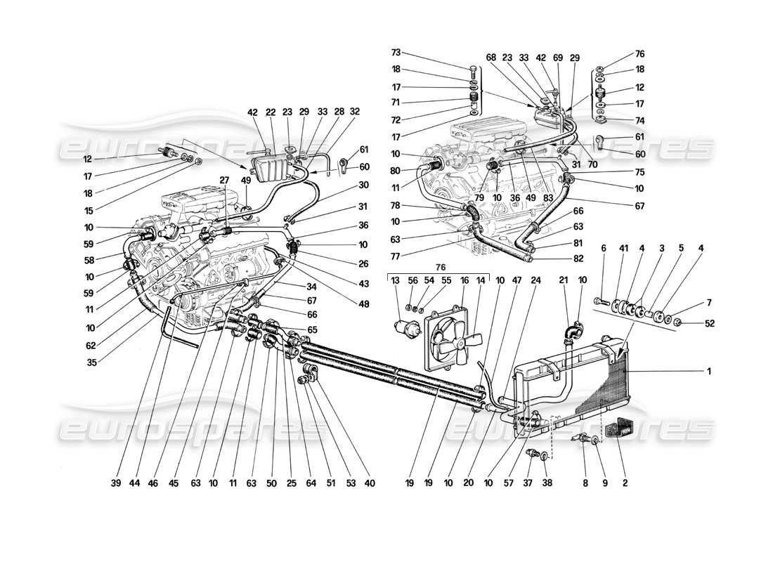 ferrari mondial 3.0 qv (1984) teilediagramm des kühlsystems
