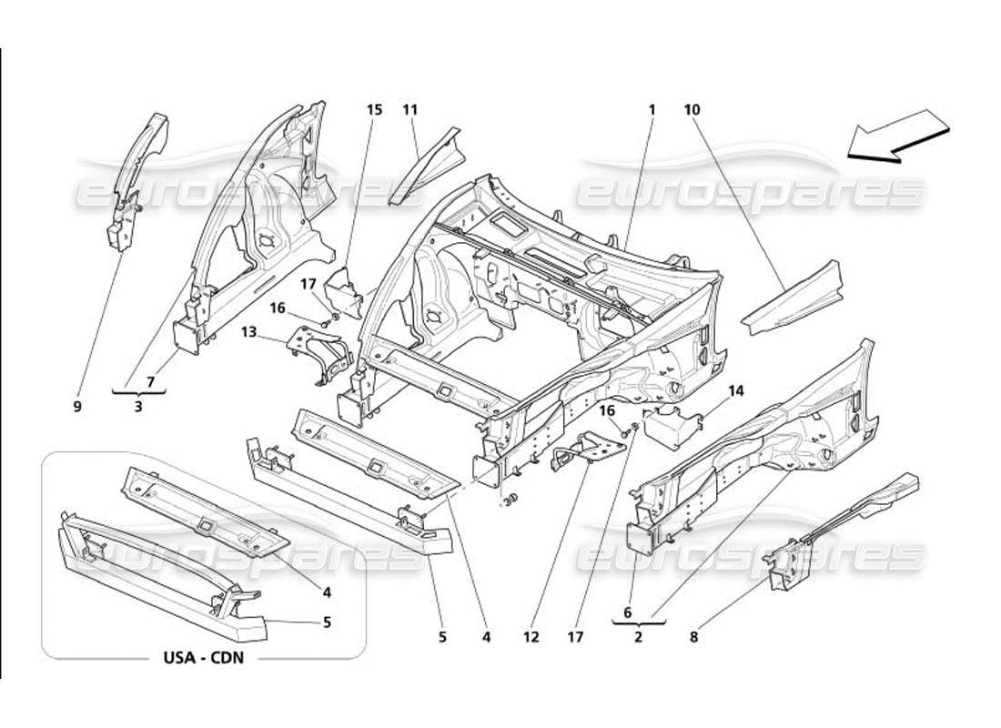 maserati 4200 gransport (2005) teilediagramm der frontstruktur