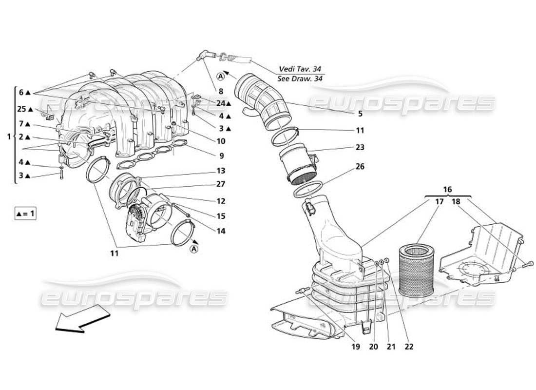 maserati 4200 gransport (2005) teilediagramm des luftansaugkrümmers