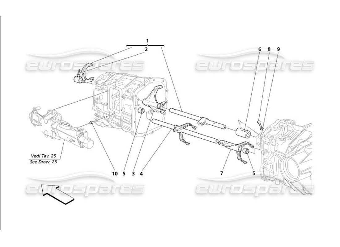 maserati 4200 gransport (2005) teilediagramm für innere getriebesteuerung