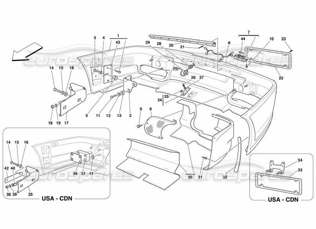 ferrari 550 barchetta hintere stoßstange teilediagramm