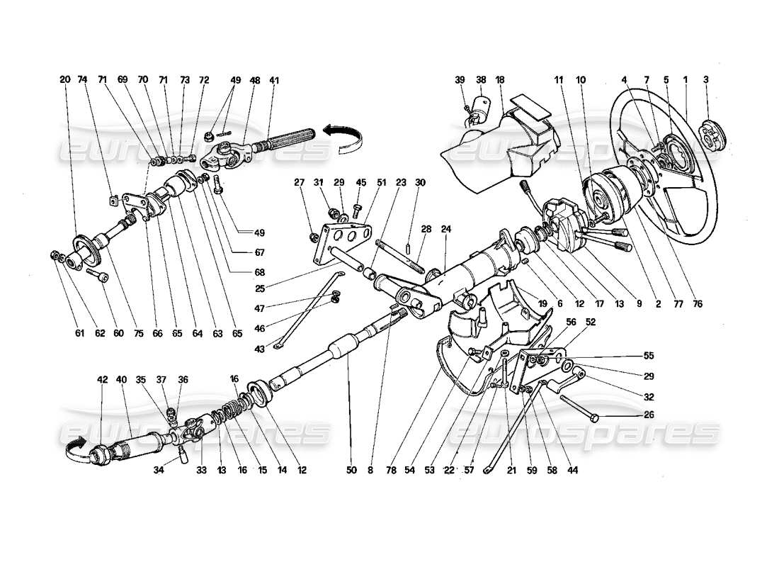 ferrari testarossa (1987) lenksäule teilediagramm