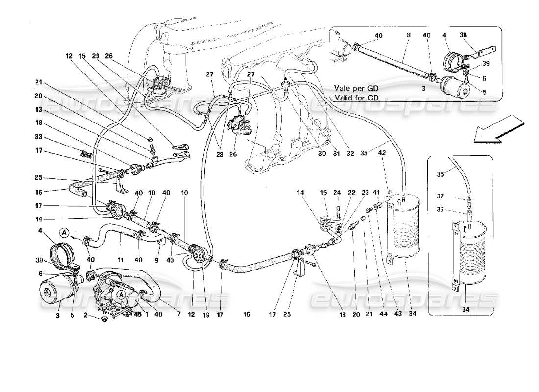 ferrari 512 tr teilediagramm für sekundärluftpumpe und -leitungen