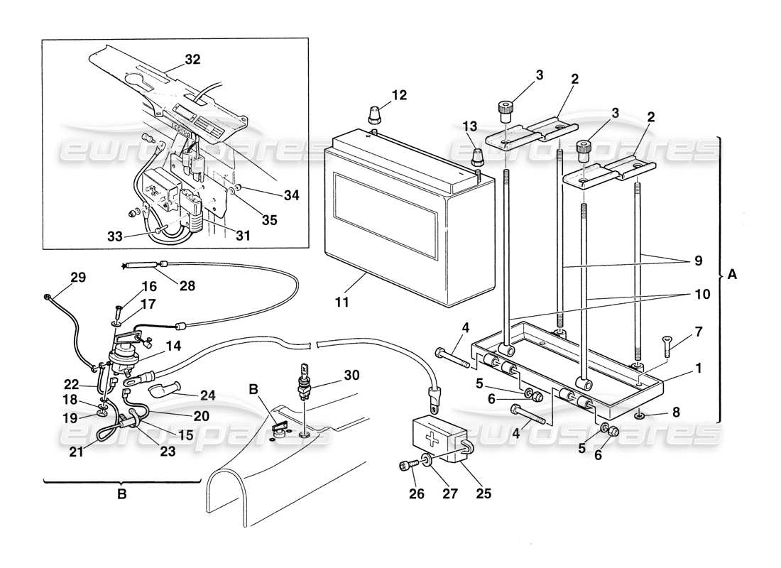ferrari 355 challenge (1999) batterie und batterietrennschalter - teilediagramm