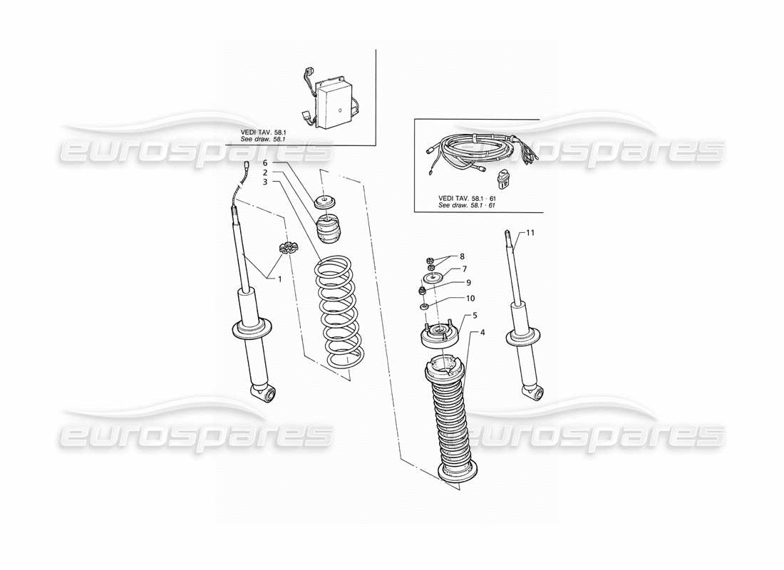 maserati qtp v8 (1998) teilediagramm des hinteren stoßdämpfers