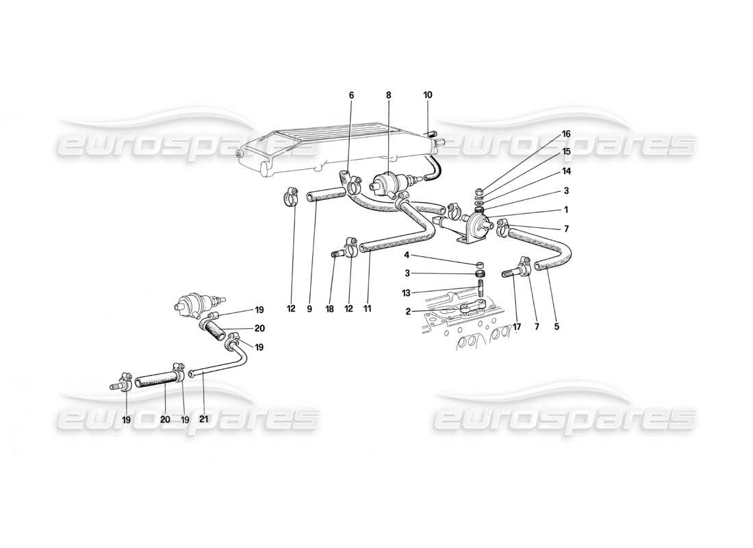 ferrari testarossa (1990) kraftstoffeinspritzsystem - teilediagramm für ventile und leitungen