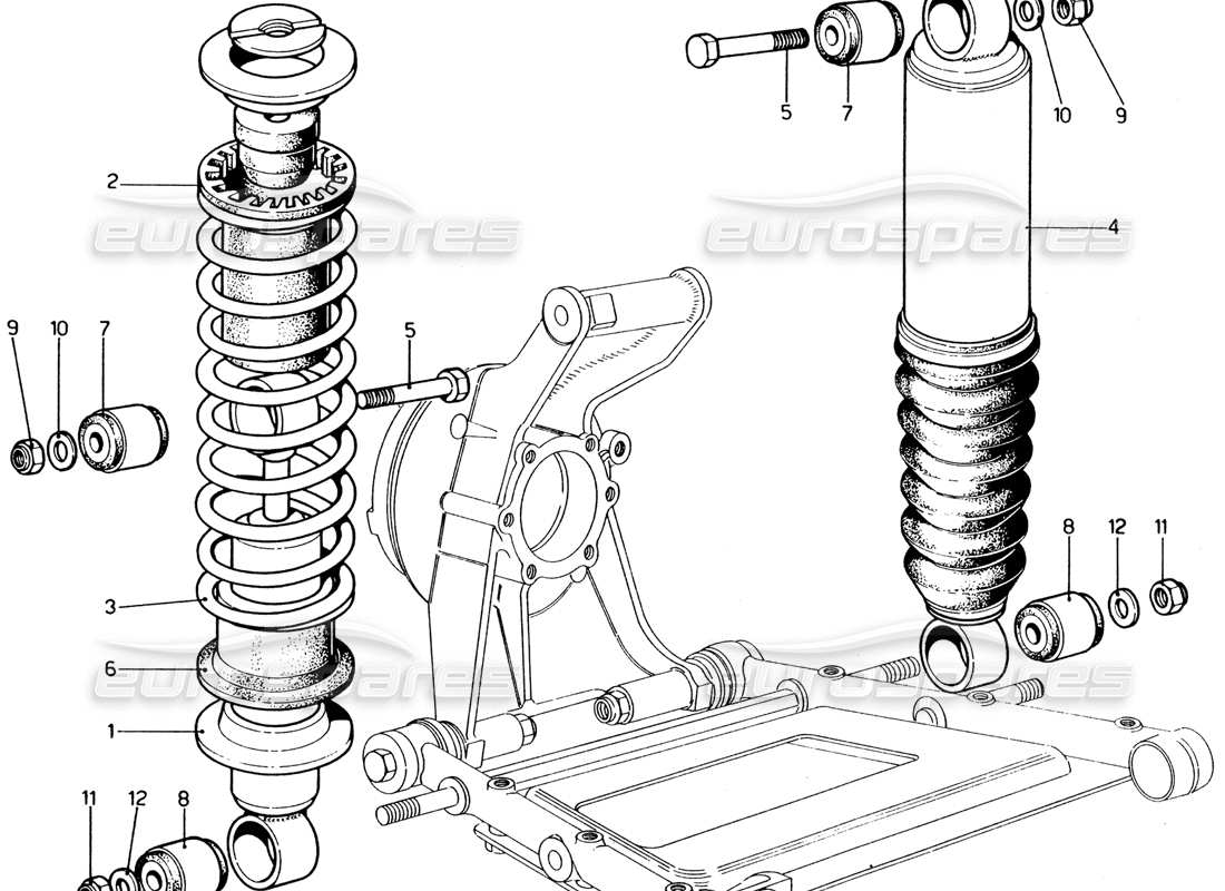 ferrari 365 gt4 2+2 (1973) hinterradaufhängung - teilediagramm für stoßdämpfer und niveauregulierung