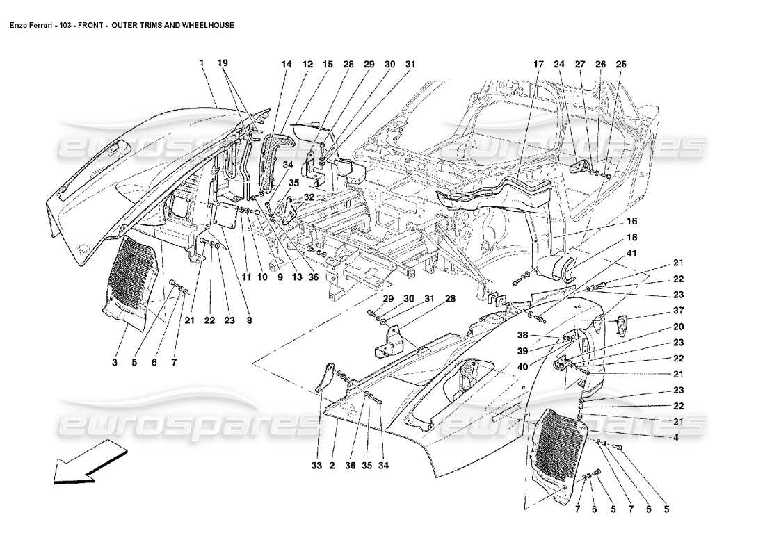 FERRARI ENZO VORNE – AUßENVERKLEIDUNG UND STEUERHAUS TEILEDIAGRAMM ferrari enzo vorne – außenverkleidung und steuerhaus teilediagramm