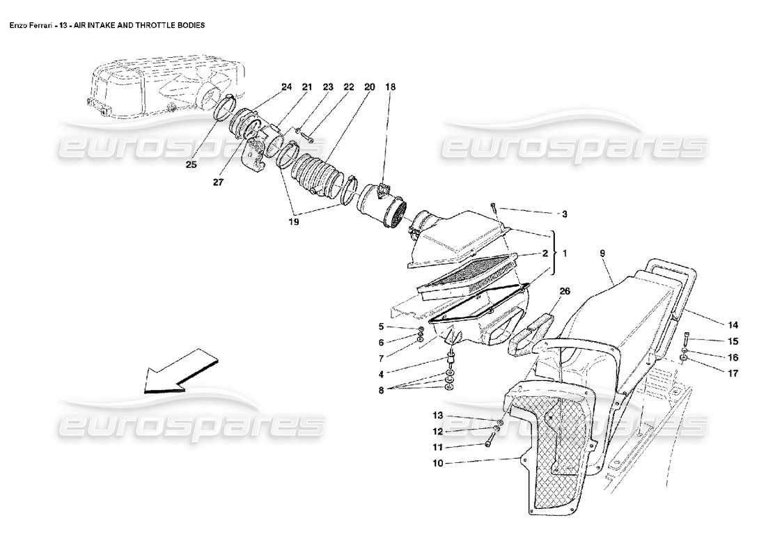 FERRARI ENZO LUFTEINLASS- UND DROSSELKLAPPENGEHÄUSE TEILEDIAGRAMM ferrari enzo lufteinlass- und drosselklappengehäuse teilediagramm