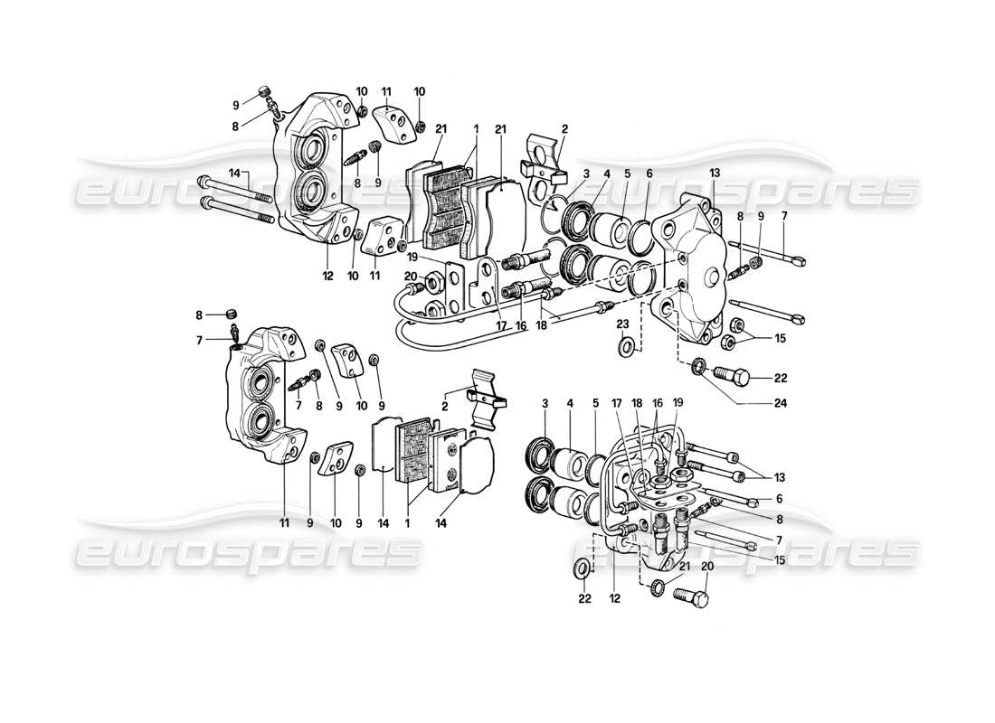 ferrari 400i (1983 mechanical) bremssättel für vorder- und hinterradbremsen - teilediagramm