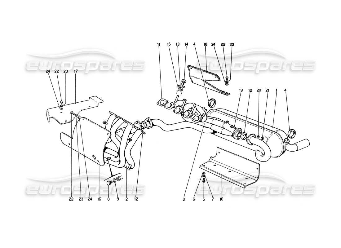 ferrari 208 gt4 dino (1975) auspuffanlage teilediagramm